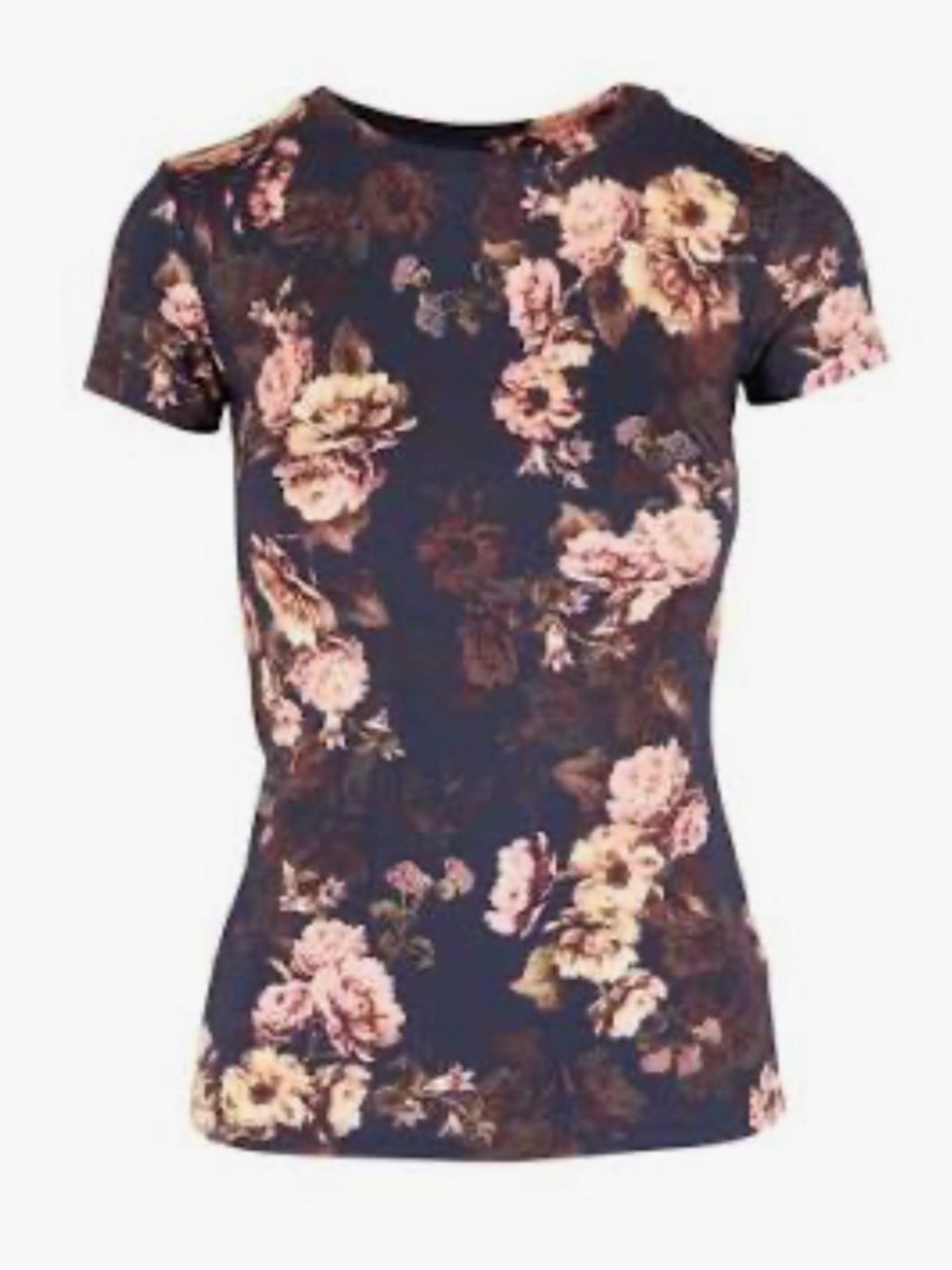 L’Agence Ressi Fitted Tee Floral Top MIDNGHT /MOSCHATA ROSA Size Large